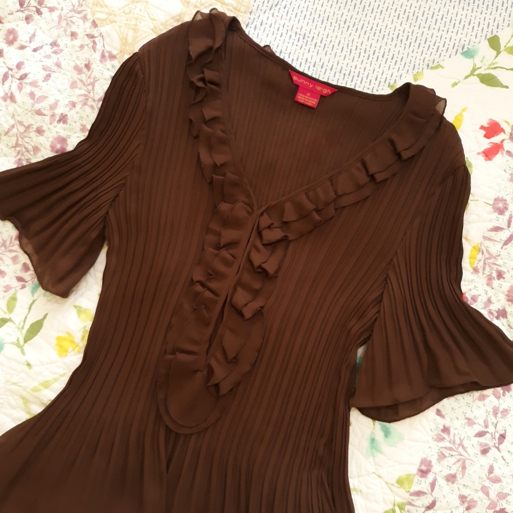 Brown ruffled blouse